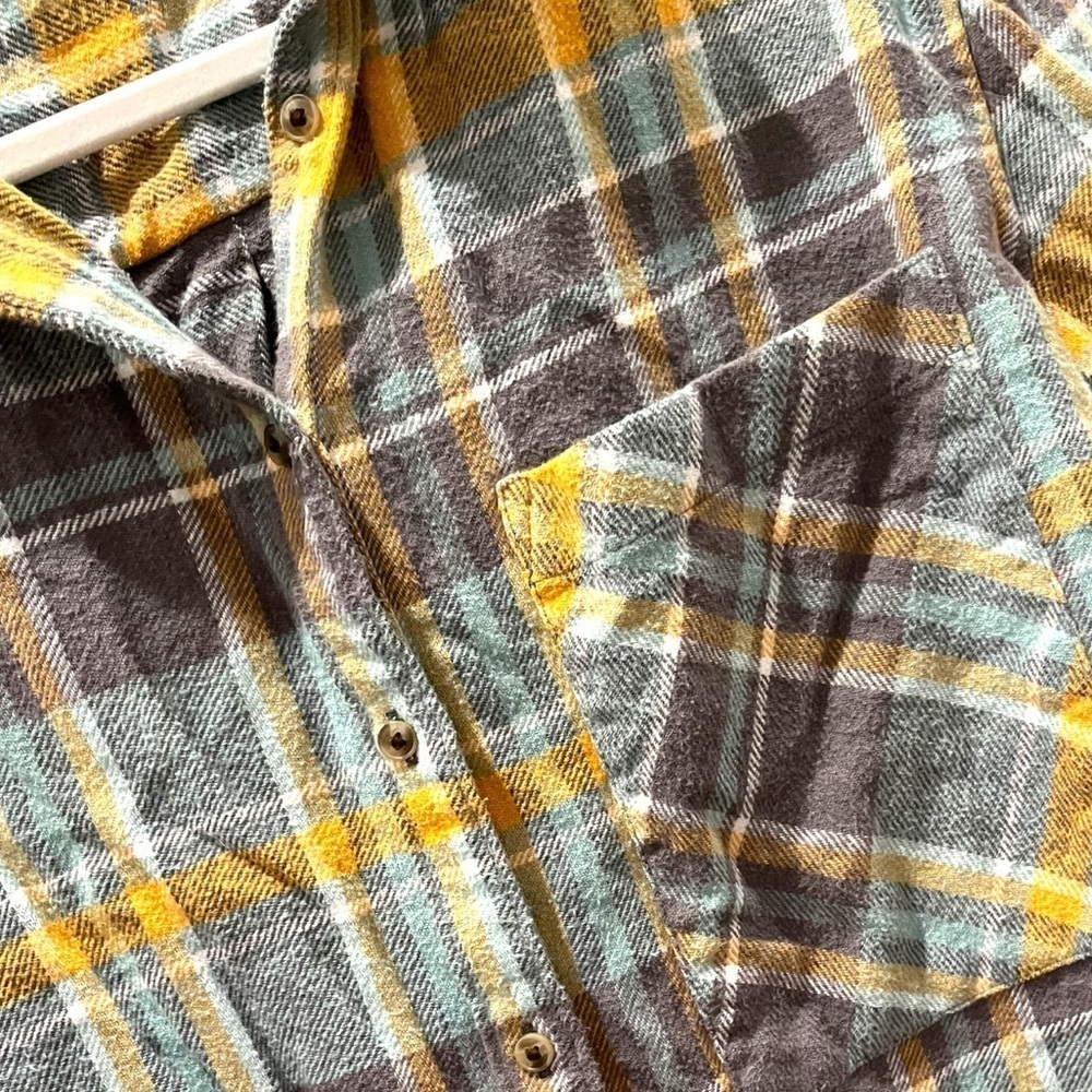 Aerie AE oversized flannel shirt shacket yellow gray  plaid boyfriend shirt | XS - Picture 4 of 8